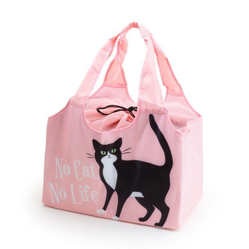 【Abeille】ショッピングバッグ ピンク ハチワレ 猫 黒 クロ猫 クロネコ エコバッグ　ショッピングバッグ 買い物バッグ Shopping Basket Bag キャット cat 猫…｜lalanature