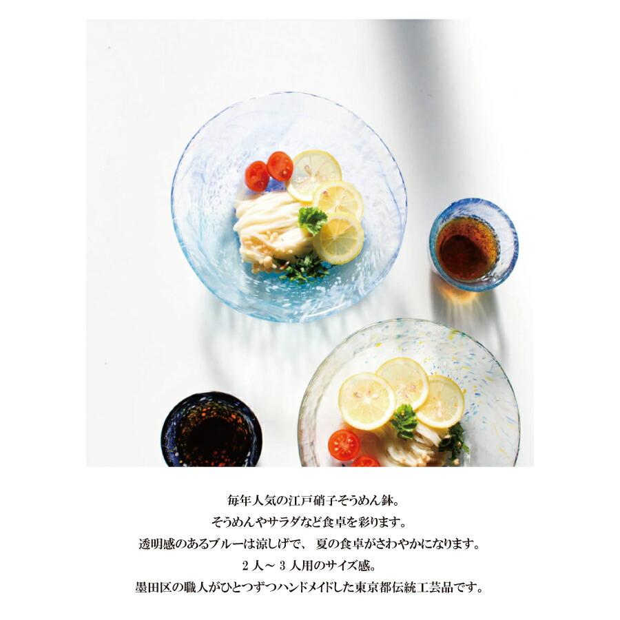 江戸硝子】そうめん鉢 浅鉢 ガラス食器 日本製 いきはり みず