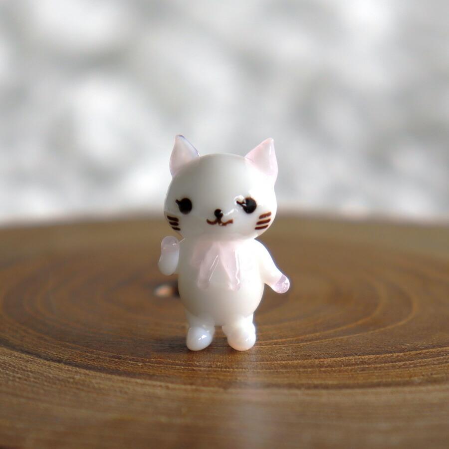 The Joy Luck Club】ピンクリボン 白猫 ネコ ねこちゃん ガラス製