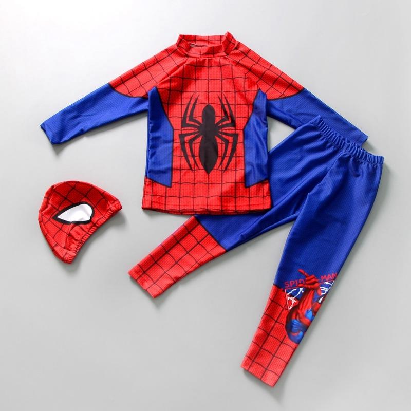 人気ブランドの 送料無料 子供用水着 男の子 3点セット キッズ キャップ付き スパイダーマン 長袖ラッシュガード 帽子 上下セット ロングパンツ セパレート 日焼け防止 ベビー水着 セール キッズ ベビー 男の子 水着 恐竜 帽子付き 3点セット 青 110cm