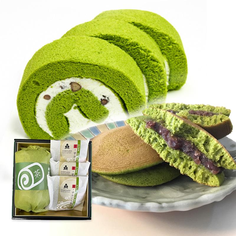 茶游堂ロールケーキ1本 京・宇治どら焼き3個 詰め合わせ / 抹茶 和菓子