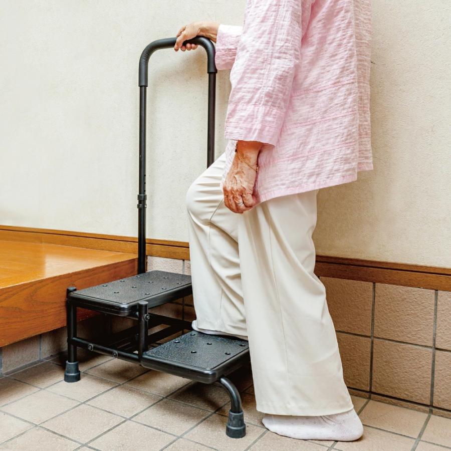 手すり付き2段踏み台 玄関用 高齢者 転倒防止 省スペース（新品） 段差の高い玄関の踏み台に】手すり付き2段踏み台 高さ調整可能 玄関