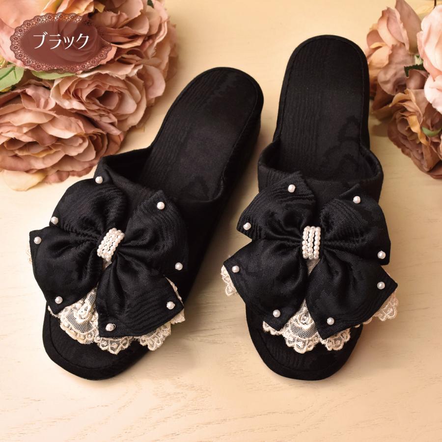 ❤️ビジューリボン❤️クッションスリッパ❤️プレゼントにも❤️モロッカン❤️49 スリッパ リボン ヒールスリッパ ヒール4cm ブラック ピンク