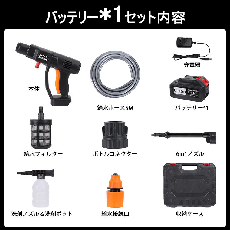 ＼クーポンで最安5262円／ 高圧洗浄機 コードレス 充電式 バッテリー*2 大容量 マキタバッテリー対応 6in1ノズル 高水圧 8Mpa 家庭用 洗車 掃除 アウトドア 軽量 |  | 15