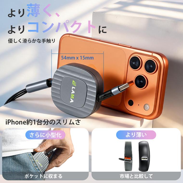 6in1 ケーブル 巻き取り 240W 急速充電 iPhone 充電ケーブル 120cm Type-C to Type-C ライトニングケーブル タイプCケーブル Lightning micro Android |  | 16