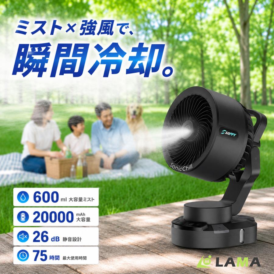 2026最新型 ミスト扇風機 瞬間冷却 卓上 自動首振り 強力 20000mAh