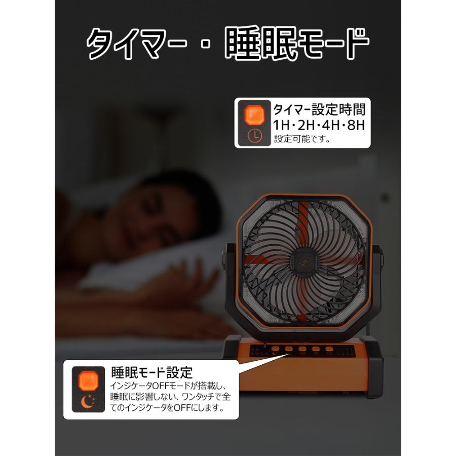 扇風機 自動首振り アウトドア 60時間連続使用 20000mAh ファン リモコン付き LEDライト USB扇風機 サーキュレーター 卓上 充電式ファン 吊り下げ 熱中症対策｜lama｜16