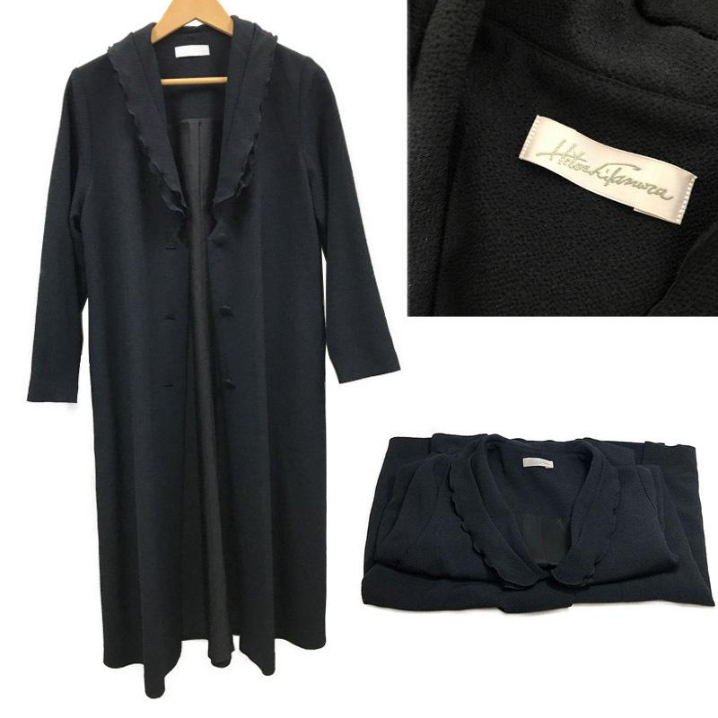 超特価激安 詩仙堂 シセンドウ Hitoshi Tamura 高級ちりめん ロングコート 冠婚葬祭コート ポリエステル100 黒 ブラック レディース M L 中古 古着 超激安 Ars Com Ve