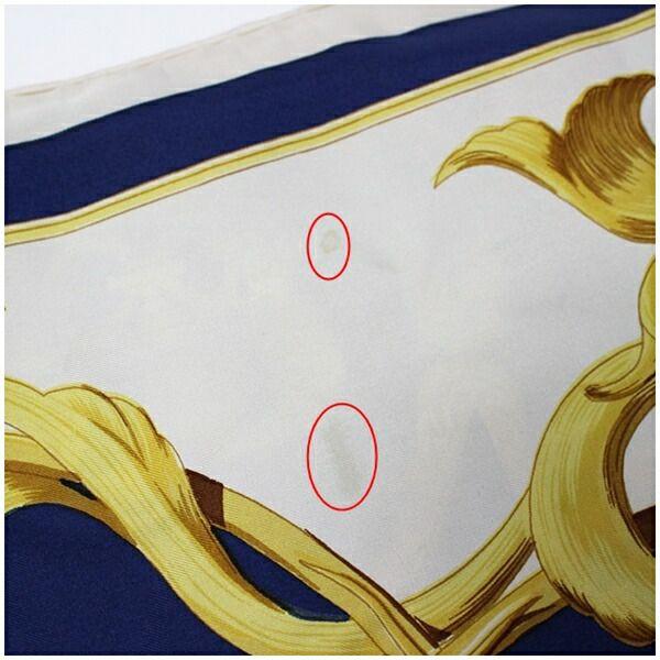 ☆ エルメス スカーフ カレ90 王冠柄 ネイビー×クリーム 中古 Aランク