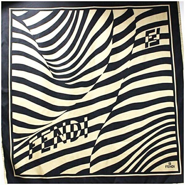 FENDI ☆ フェンディ シルク スカーフ 未使用 ブラック×ベージュ 中古  