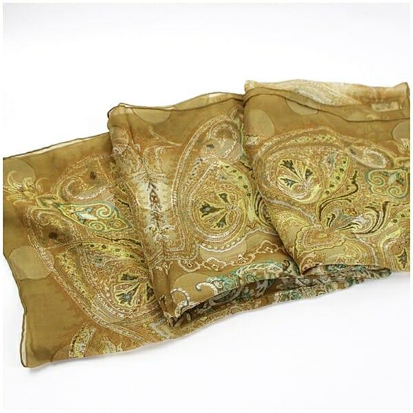 ☆ イヴサンローラン シルク 大判スカーフ ベージュ 中古 Aランク YVES  