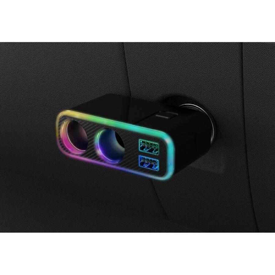 カシムラ 2連ダイレクトソケット USB2ポート4.8A レインボーライト付き
