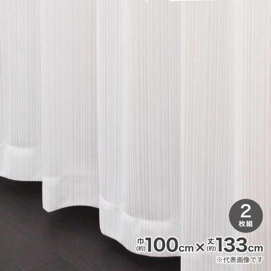 採光性裏地付レースカーテン 巾100×丈133cm ホワイト 2枚入 191113