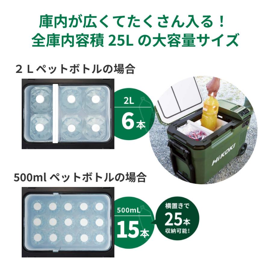 HiKOKI 冷温庫 25L 蓄電池2個付き 蓄電池2個付き」ハイコーキ HiKOKI 18V コードレス冷温庫 25L
