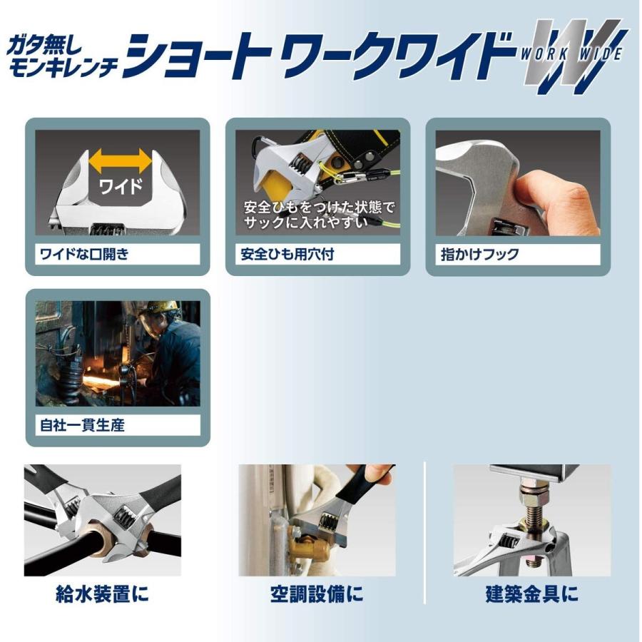 トップ TOP ガタ無しモンキレンチ ショートワークワイド レッド