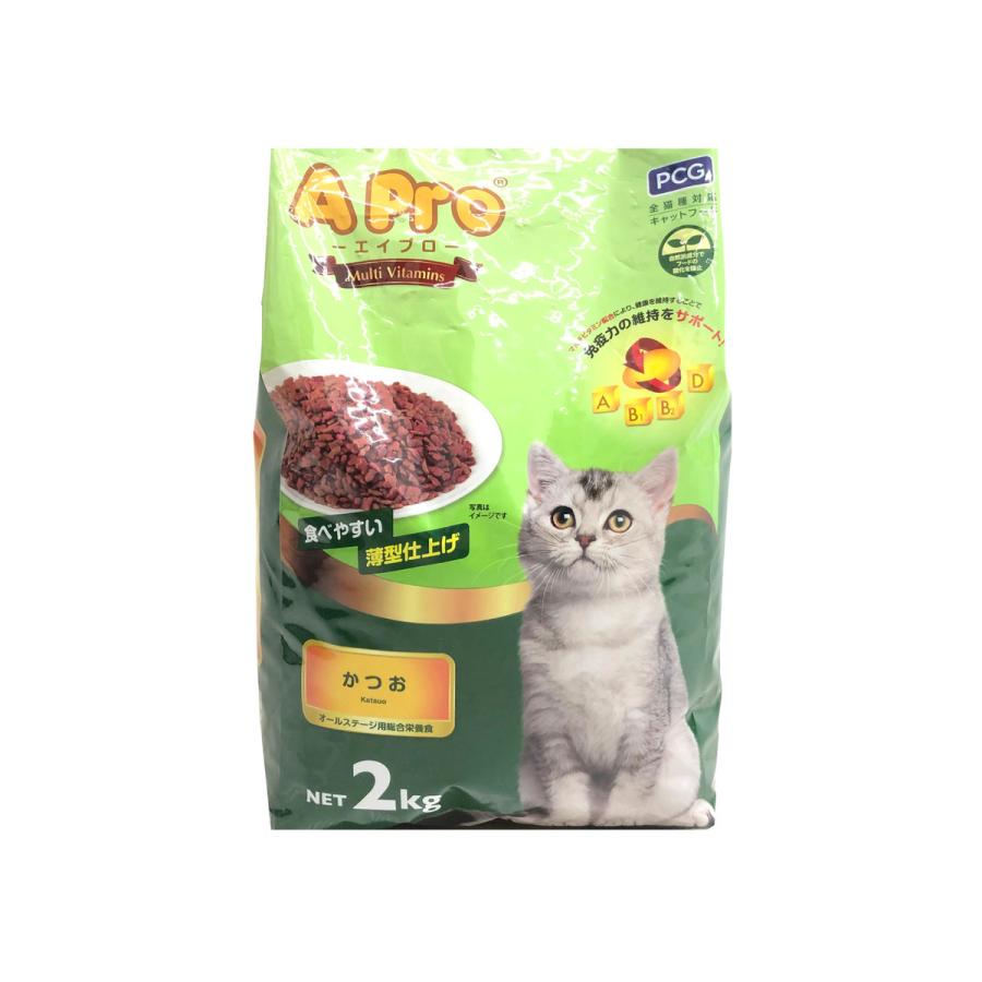 Apro エイプロ 全猫種対応キャットフード かつお 2kg マルチビタミン配合 オールステージ用総合栄養食 PCG｜lamd2