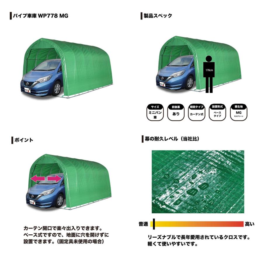 「法人限定」南栄工業 パイプ車庫 パイプベース式 WP778MMG 「メーカー直送・代引不可・置配不可・配送地域限定」 |  | 03