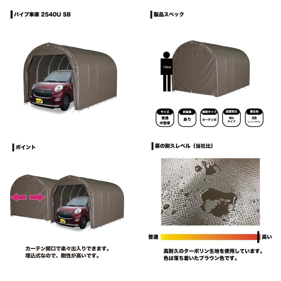 「法人限定」南栄工業 パイプ車庫 埋め込み式 軽用 2540USB 「メーカー直送・代引不可・置配不可・配送地域限定」 |  | 02