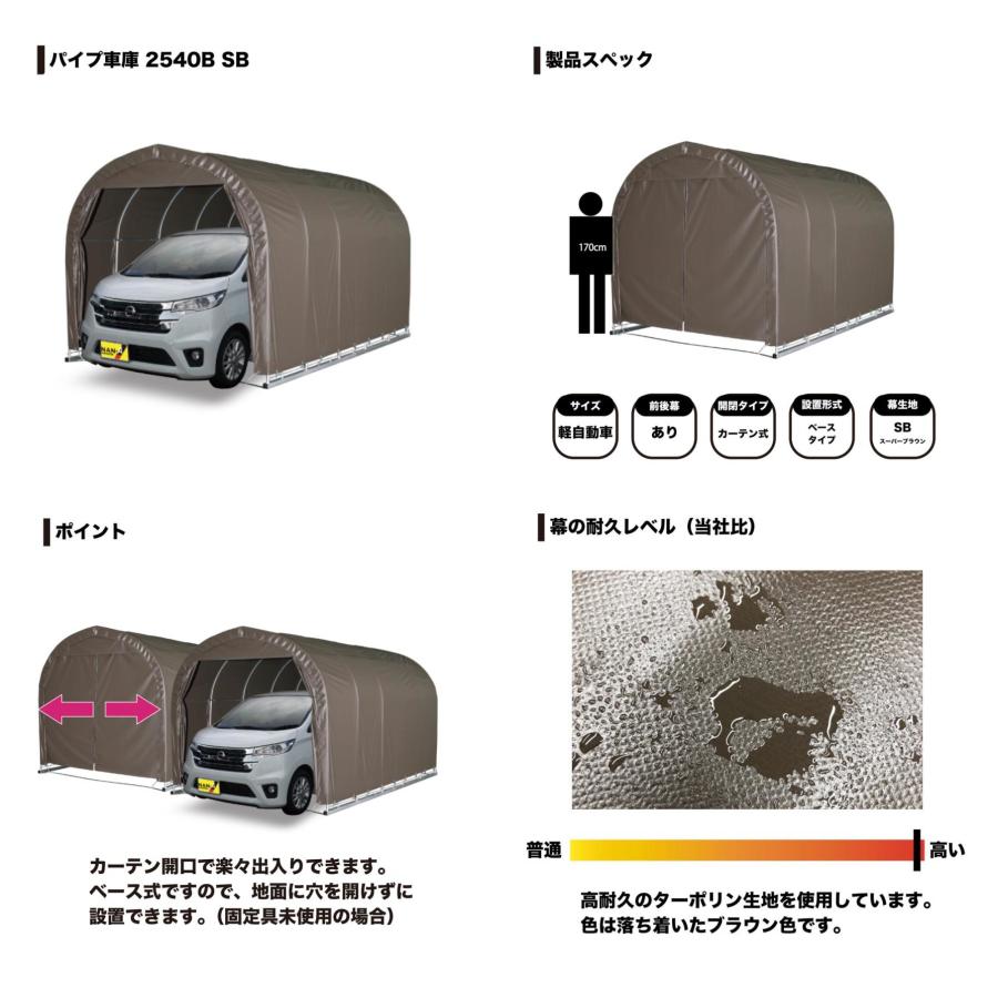 「法人限定」南栄工業 パイプ車庫 ベース式 軽用 2540BSB 「メーカー直送・代引不可・置配不可・配送地域限定」 |  | 02