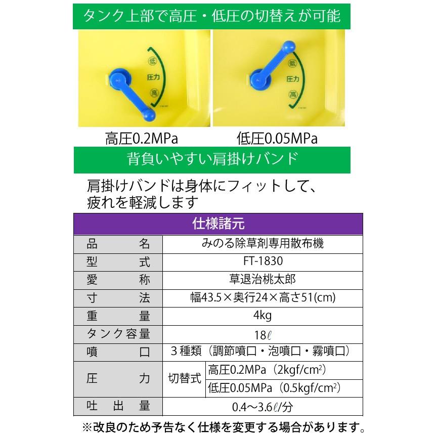 みのる産業 草退治 桃太郎 除草剤専用 手動 噴霧器 FT-1830 みのる産業 草退治 桃太郎 除草剤専用 手動 噴霧器 FT-1830