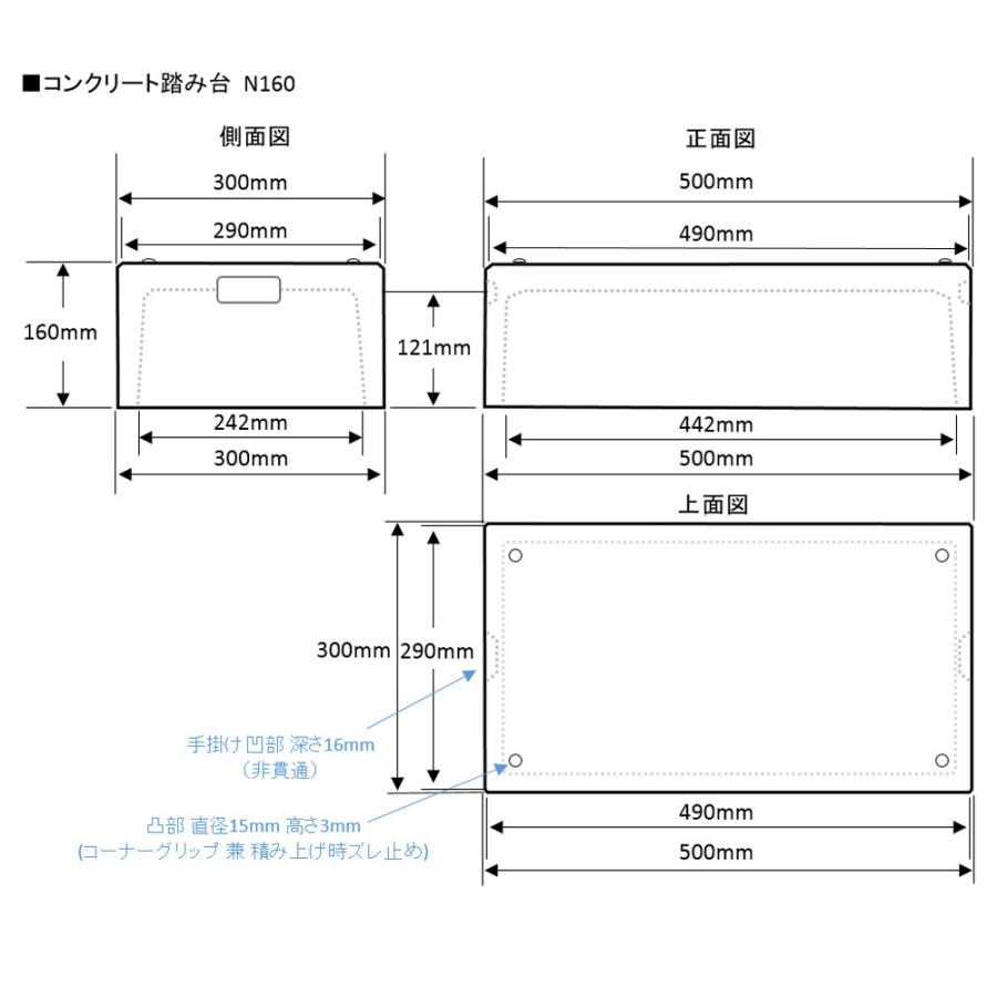ネクスタイル コンクリート踏み台 500×300×H160mm N160 「メーカー直送