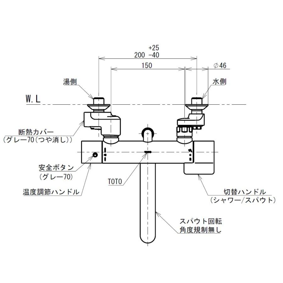 TOTO 壁付サーモスタット混合栓 寒冷地用 TBY01402Z1V3 アークランズ
