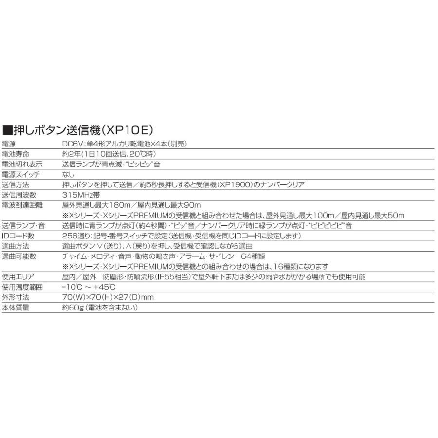 リーベックス 押しボタン送信機　ワイヤレス　防雨型　ナンバー消し機能付　業務用向け　増設用　XPシリーズ XP10E｜lamd｜03