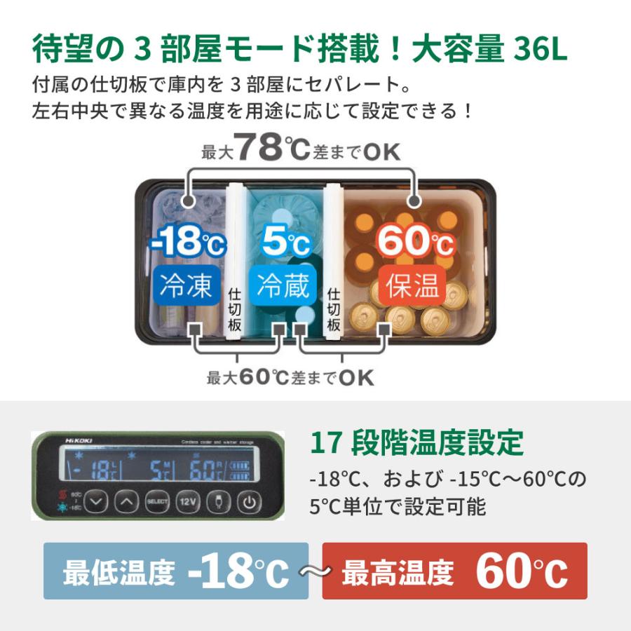 蓄電池2個付き」ハイコーキ HiKOKI 18V コードレス冷温庫 36L