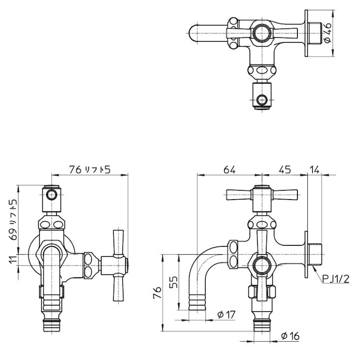 SANEI サンエイ 散水用二口横水栓 F126YV-13 : Arclands Online ヤフー