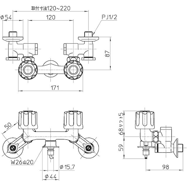 サンエイ SANEI ツーバルブ洗濯機用混合栓 寒冷地 K1101TVK-1-W_1