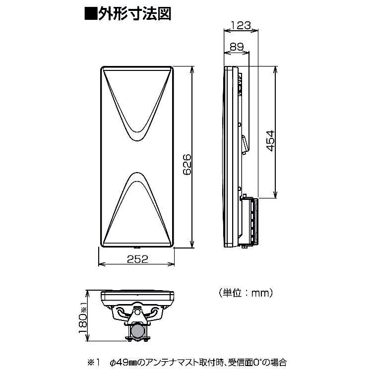 平面アンテナ　UAH261(W) UAH261(B) アンテナ 屋外用 UHF平面アンテナ 地上デジタル 中電界・弱