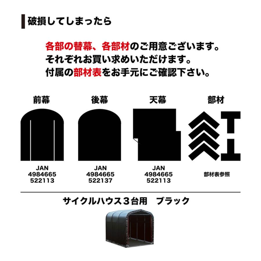 南栄工業 サイクルハウス 3台用 間口1.56m 奥行2.2m BK ブラック