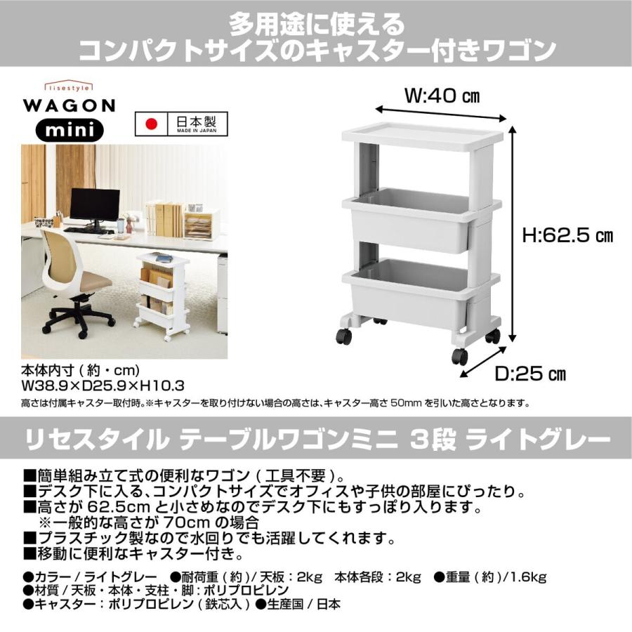 JEJ リセテーブルワゴンミニ3段 ライトグレー×6個 ケース販売_3