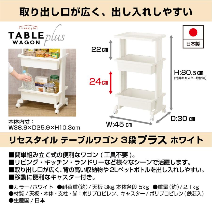 JEJ リセテーブルワゴン3段プラス  ホワイト×6個 ケース販売_3