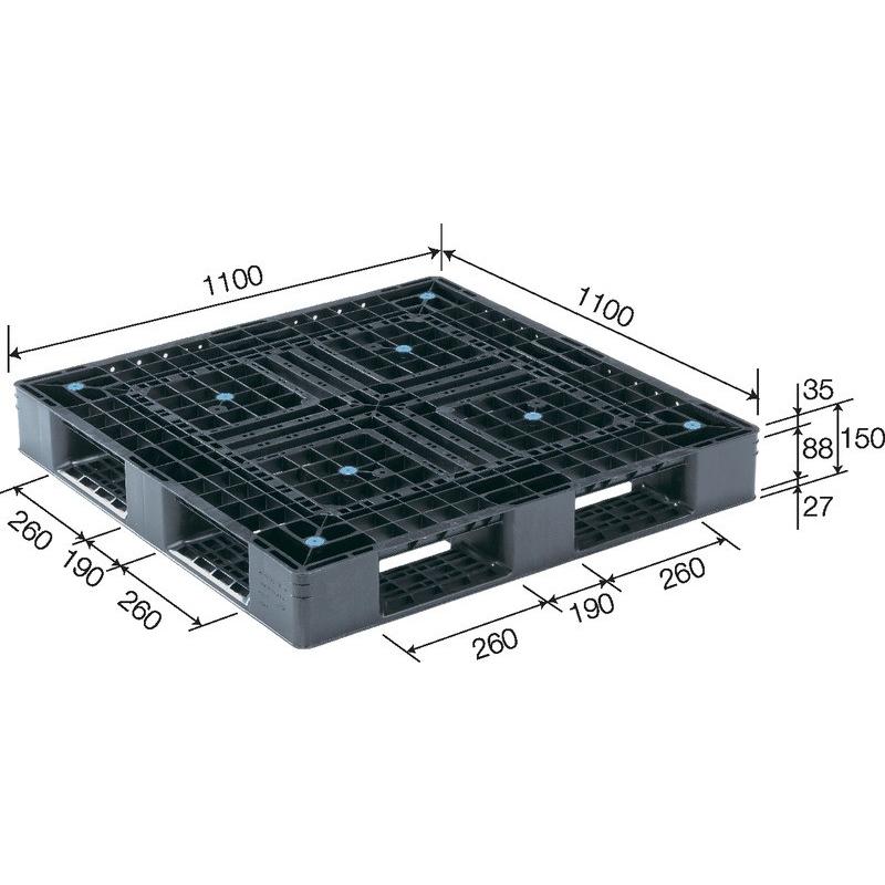 「法人限定」サンコー プラスチックパレット 1100X1100X150mm D4-1111-6N 再生ブラック 2台セット販売 「メーカー直送・代引不可」｜lamd｜02