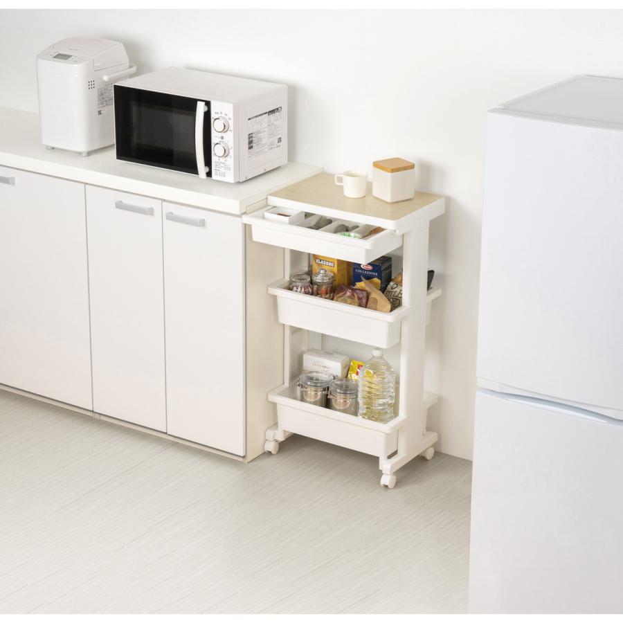 JEJ リセテーブルワゴン引出付ウッド 3段 ホワイト×4個 ケース販売の画像