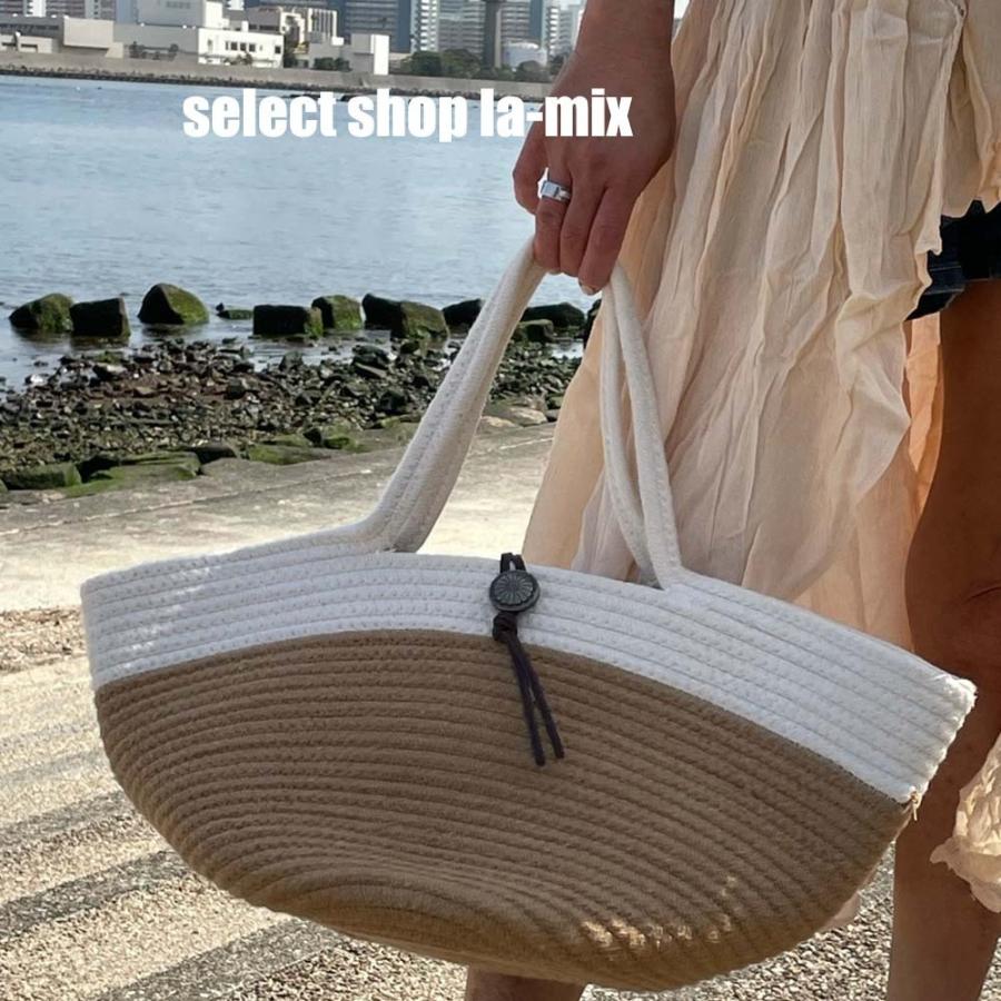 【送料無料】縄編み　バイカラー　トート　かごバッグ | 