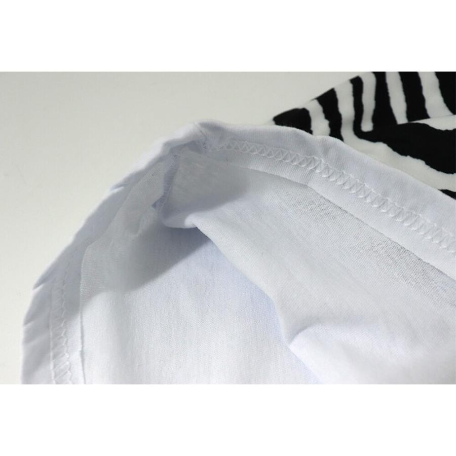 【送料無料】ロングTシャツ　長袖　ゼブラ柄袖　ドッキング　カットソー　クリックポスト配送　おしゃれ |  | 12