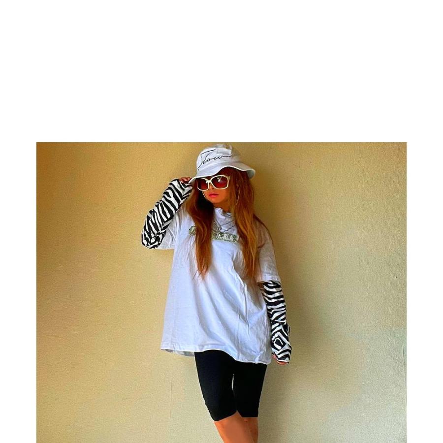 【送料無料】ロングTシャツ　長袖　ゼブラ柄袖　ドッキング　カットソー　クリックポスト配送　おしゃれ |  | 03