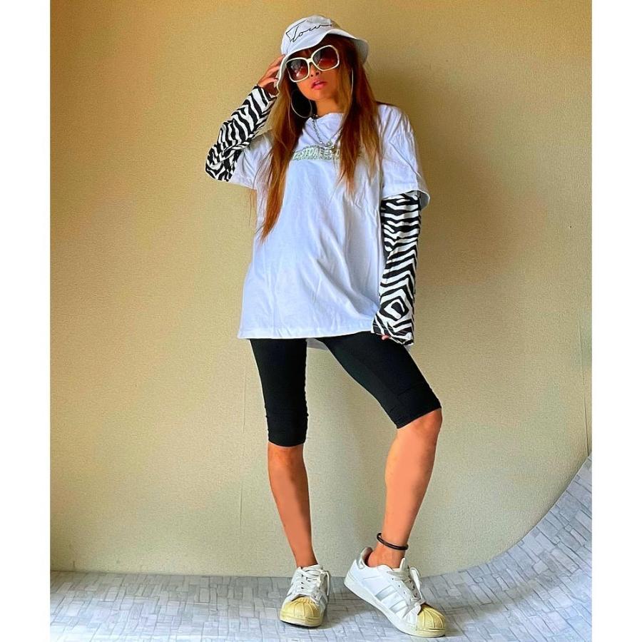 送料無料】ロングTシャツ 長袖 ゼブラ柄袖 ドッキング カットソー