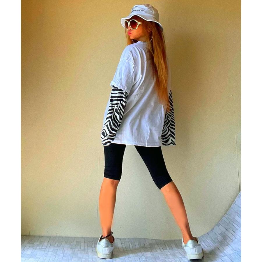 【送料無料】ロングTシャツ　長袖　ゼブラ柄袖　ドッキング　カットソー　クリックポスト配送　おしゃれ |  | 06