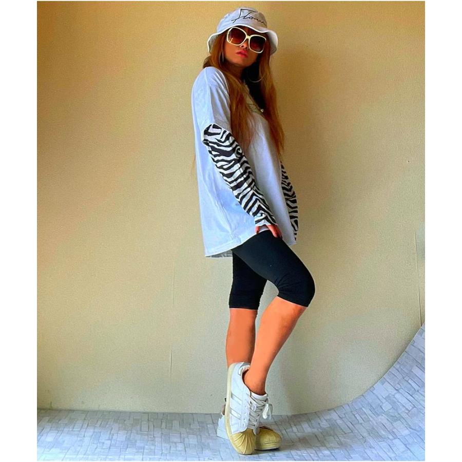 【送料無料】ロングTシャツ　長袖　ゼブラ柄袖　ドッキング　カットソー　クリックポスト配送　おしゃれ |  | 07