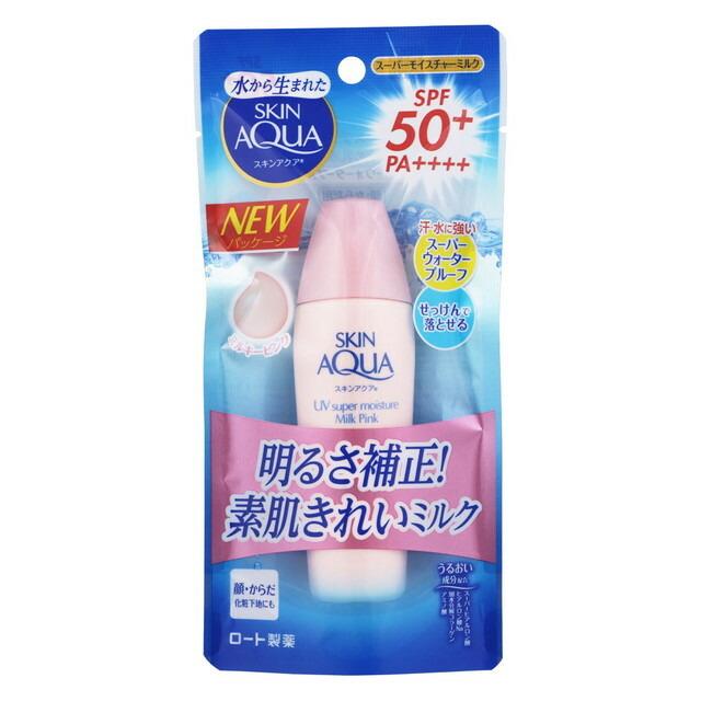 スキンアクア スーパーモイスチャーミルク ピンク SPF50+ PA++++ 40mlロート製薬 SKIN AQUA ウォータープルーフ 日焼け止め 汗 水 紫外線 トーンアップ kzrt
