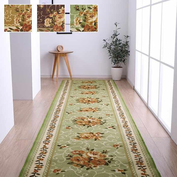 廊下敷き マット ロングカーペット 花柄 エレガンス 撥水 ブラウン 約60×540cm