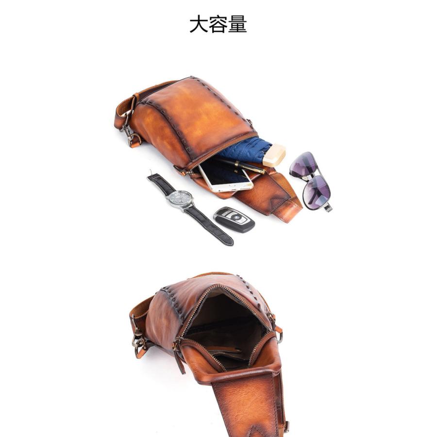 新品登場 左右肩掛け可能 ボディバッグ メンズバッグ ヌメ革 本革 牛革