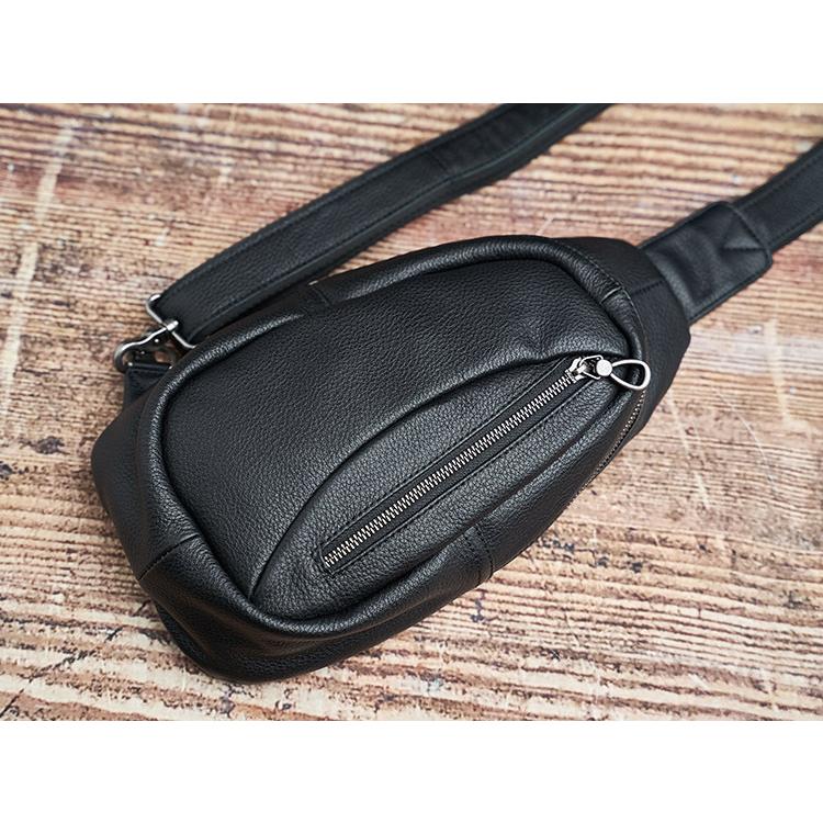 新品 メンズバッグ 本革 ボディバッグ ワンショルダーバッグ 斜めがけ 肩掛け 牛革 シュリンク多機能レザー ブラックLHPB-0106_7