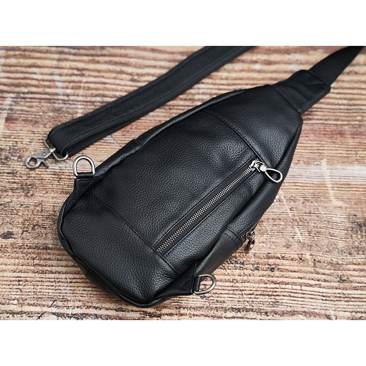 新品 メンズバッグ 本革 ボディバッグ ワンショルダーバッグ 斜めがけ 肩掛け 牛革 シュリンク多機能レザー ブラックLHPB-0106_8