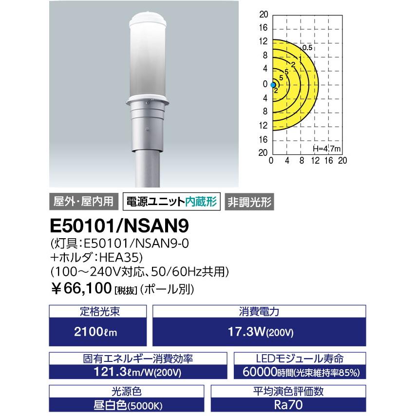 E50101　NSAN9　岩崎電気　(レディオック　(公衆街路灯A区分　昼白色　20VAクラス　水銀ランプ100W相当　トリカ-エル)　エリア　20VA)　非調光形