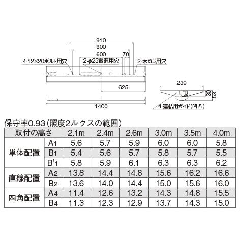 LEKTJ423404N-LS9　東芝非常用L蛍光灯　ＴＥＮＱＯＯ非常灯４０形直付Ｗ２３０　昼白色（5000K Ra:83）　器具光束4000 lm｜lamps｜03