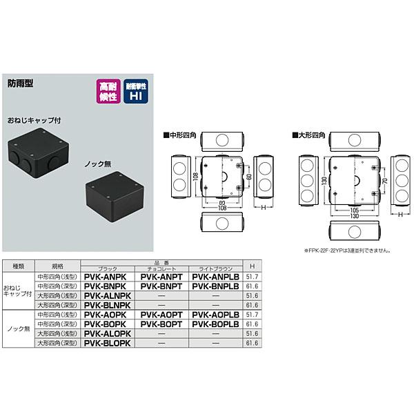 未来工業 PVKボックス 防水 大形四角 浅型 おねじキャップ付 PVK-ALNPK